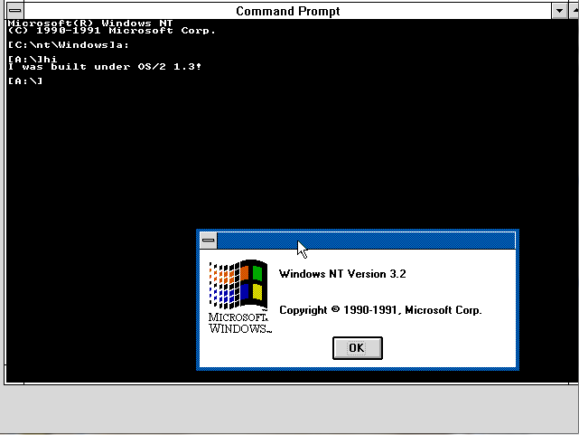 Windows NT dec 1991 running cross compiled exe