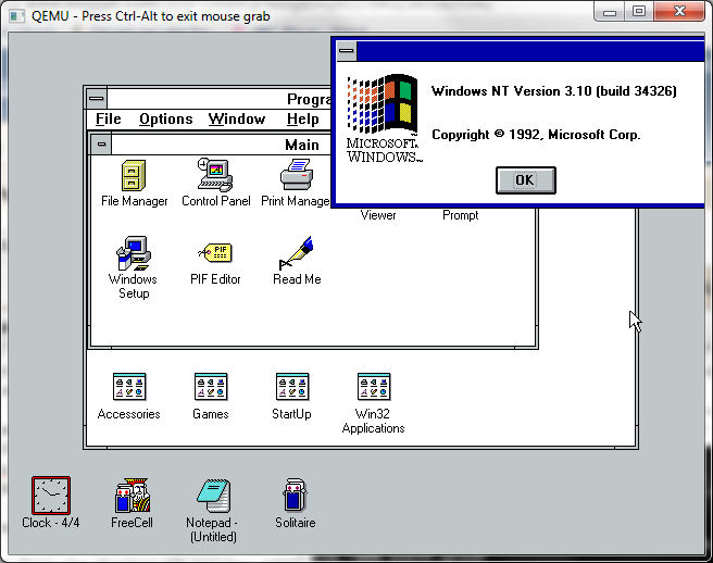 Windows 3.1 - win32s 1992 running nt october 1992 appletts