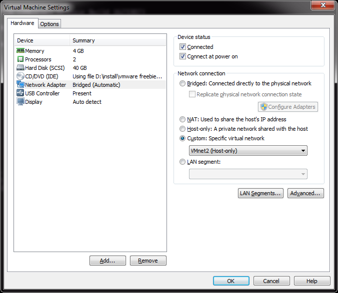 Configure the network interface in VMWare Player