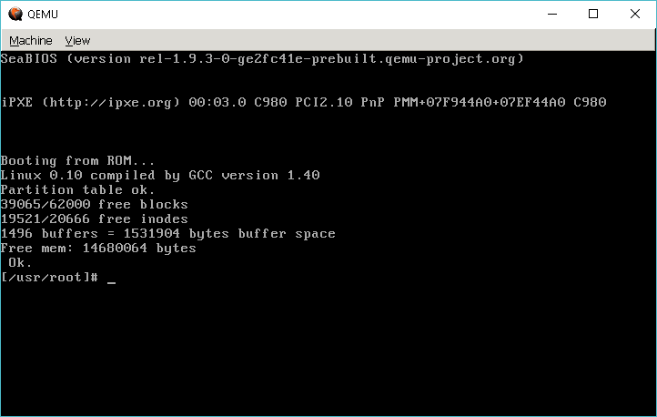 Linux 0.10 on Qemu, cross compiled on Windows