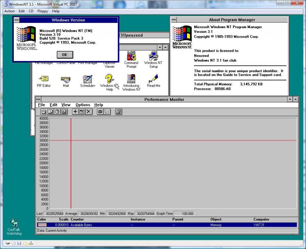 Windows NT 3.1 with 3GB of RAM!
