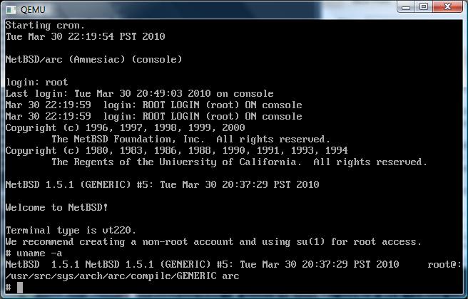 NetBSD 1.5.1 ARC on Qemu 0.12.3