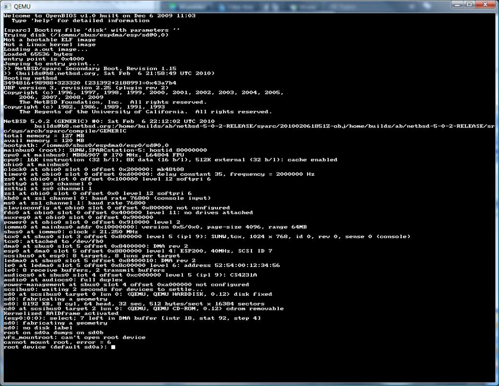 NetBSD 5.02 SPARC on Qemu