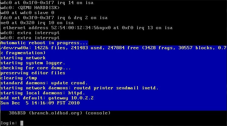 NetBSD 0.8 booted