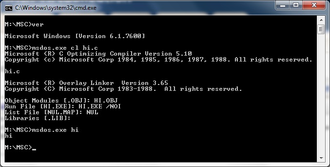 MS-DOS Player running Microsoft C 5.1