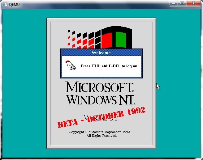 Qemu 0.14.0 rc1 and Windows NT October 1992