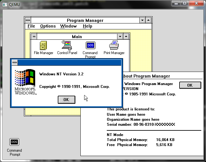 Qemu 0.14.0 rc2 and Windows NT December 1991