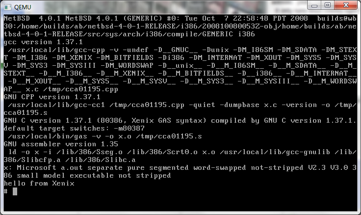Qemu 0.14.0 NetBSD 4.0.1 running Xenix gcc