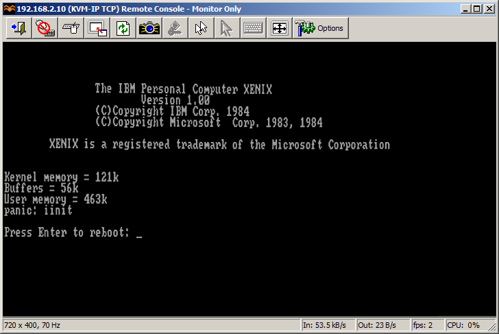 Xenix switched to CGA mode and died.