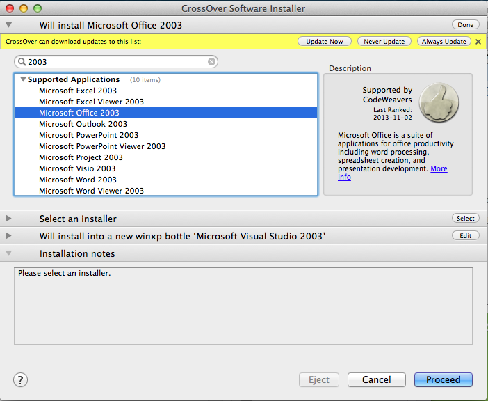 Installing Visual Studio 2003 on CrossOver (OS X) | Virtually Fun