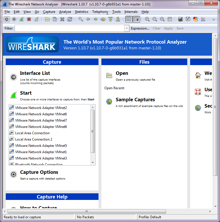 Wireshark  with the new interfaces