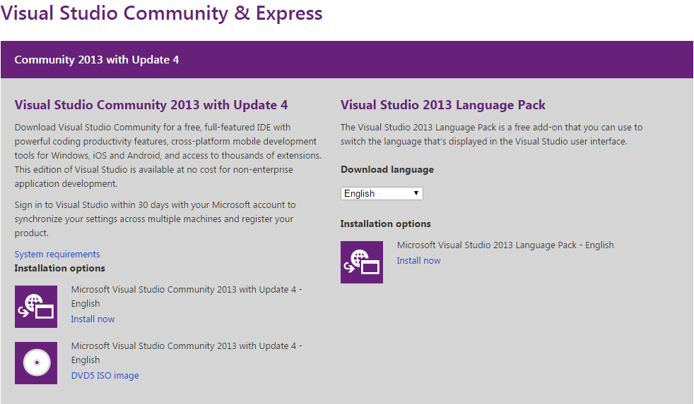 Visual Studio Community 2013 update 4