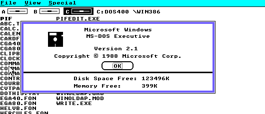 Windows 2.1 running in real mode