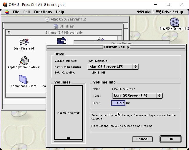 Mac OS X Server 1.0 installs on Qemu | Virtually Fun