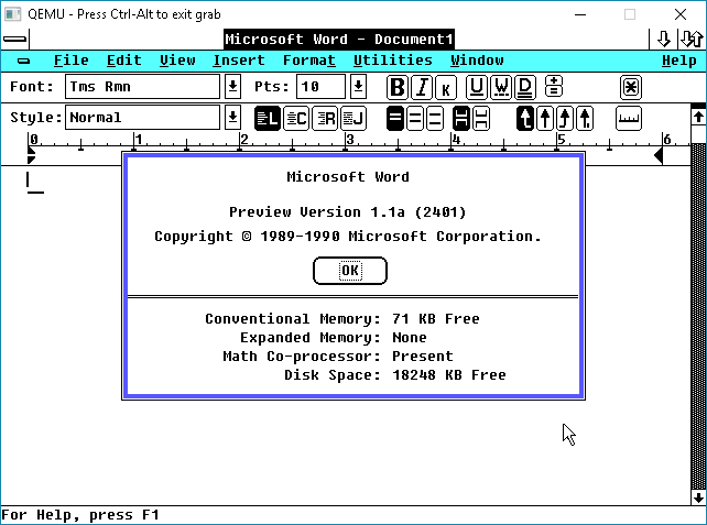 WinWorld: Microsoft Word 1.x (Windows)
